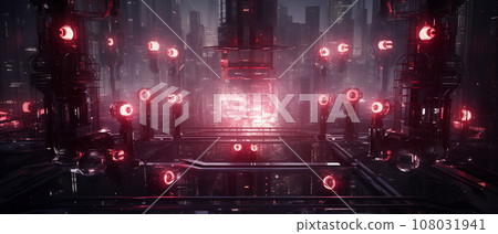 Cyberpunk future city landscape 3DCG stereoscopic image 108031941
