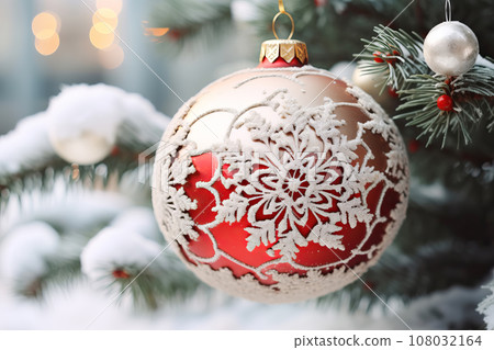 Decorative Christmas Tree With Red Balls And Red Beads Isolated On White  Stock Photo - Download Image Now - iStock