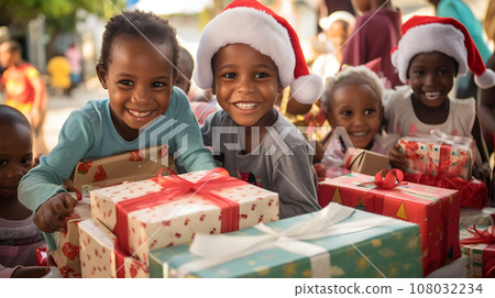 happy children with presents happy children with presents 108032234