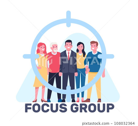 Marketing social focus group. People standing in crosshairs. Community business research. Customer audience. Sociology and demographic analysis. Promotion management. Vector concept Marketing social focus group. People standing in crosshairs. Community business research. Customer audience. Sociology and demographic analysis. Promotion management. Vector concept 108032364