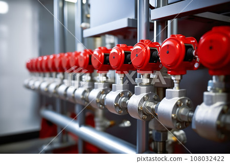 Pipeline connection terminal. Equipment with valves for reloading, connecting, to start shipping close-up Pipeline connection terminal. Equipment with valves for reloading, connecting, to start shipping close-up 108032422