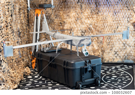 Silver surveillance camera angled - drone 108032607