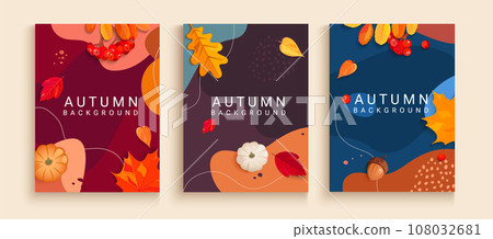 Set of vertical autumn abstract banners. 108032681