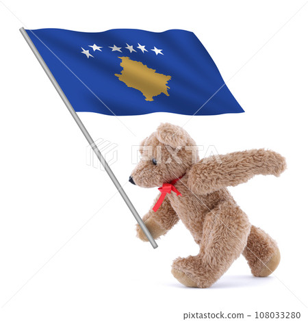 Kosovo flag being carried by a cute teddy bear 108033280