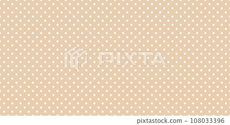 Polka dot seamless pattern. White dots on beige repeated background. Swatch template for textile, fabric, plaid, tablecloths, clothes. Vector wide ecru wallpaper 108033396