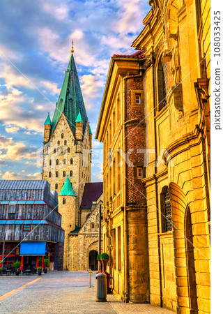 Paderborn Cathedral in Germany at sunset 108033425