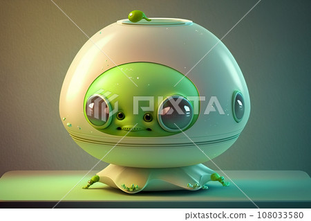 A cute green alien toy in a space suit. Green...-插圖素材