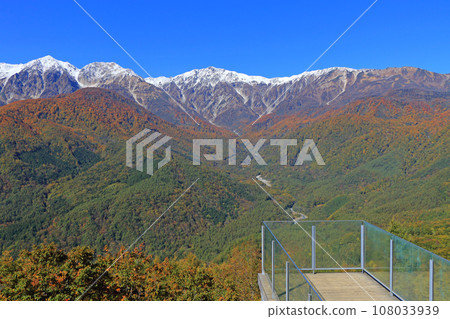 Northern Alps seen from Hakuba Iwatake Mountain Resort in autumn 108033939