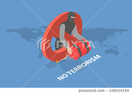 3D Isometric Flat Vector Illustration of No Terrorism 3D Isometric Flat Vector Illustration of No Terrorism 108034299