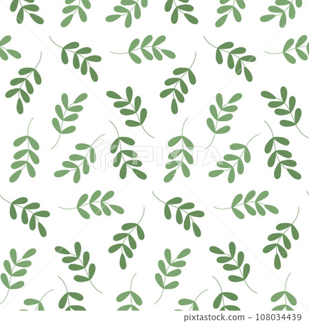 Seamless pattern of spring twigs with small leaves in trendy green shades. Wrapping design concept Seamless pattern of spring twigs with small leaves in trendy green shades. Wrapping design concept 108034439