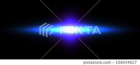 Planet shine effect. Blue purple light solar light glare concept. Abstract glowing element in dark space. Sun with sparks illustration. Vector design shape for poster, banner, cover, brochure, booklet 108034627