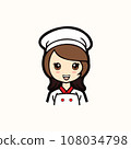 Happy cute Chef: A Cartoon vector illustration of Women Chef with a White Hat and Uniform 108034798