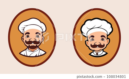 Happy and smiling Uncle A Cartoon vector of chef with a White Hat and Uniform Happy and smiling Uncle A Cartoon vector of chef with a White Hat and Uniform 108034801