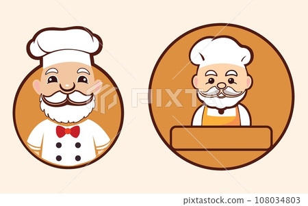 Happy and smiling Uncle A Cartoon vector of chef with a White Hat and Uniform Happy and smiling Uncle A Cartoon vector of chef with a White Hat and Uniform 108034803