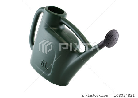 Green watering can inclined isolated on white with clipping path Green watering can inclined isolated on white with clipping path 108034821