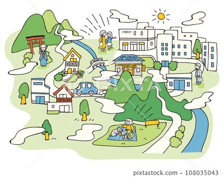 Manga-style cityscape with main lines and the people who live there Manga-style cityscape with main lines and the people who live there 108035043