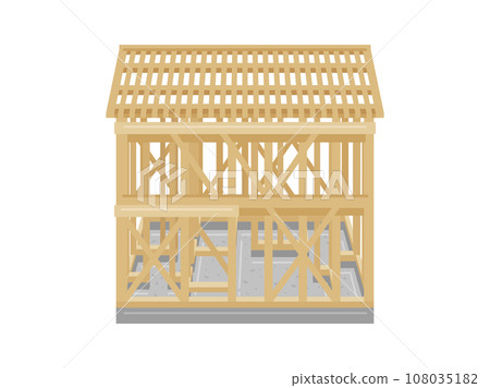 Illustration of a wooden house under construction Illustration of a wooden house under construction 108035182