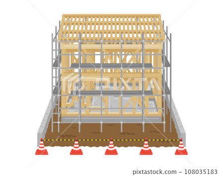 Illustration of a wooden house under construction Illustration of a wooden house under construction 108035183