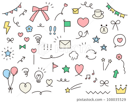 少女裝飾插圖集。向量，心，花環，絲帶，星星 108035529