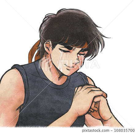 Showa martial arts manga-style illustration - second image of crying while holding hands 108035700