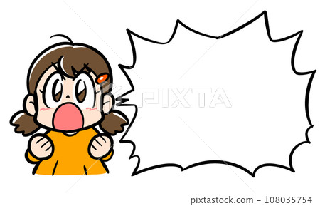 A girl emphasizing with an angry face and a speech bubble 108035754