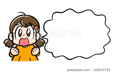 A girl emphasizing with a disappointed face and a speech bubble A girl emphasizing with a disappointed face and a speech bubble 108035755