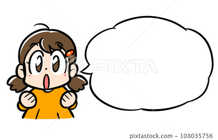 A girl emphasizing with a straight face and a speech bubble 108035756