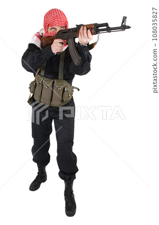 paramilitary insurgent with AK 47 rifle 108035827