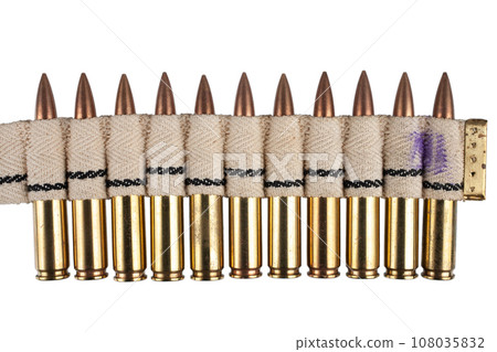 Retro vintage canvas ammo belt with cartridges 108035832