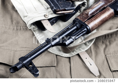 AK47 on Soviet Army khaki uniform 108035847