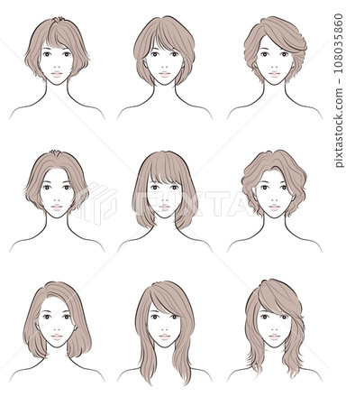 Illustration of women's hairstyles. Variations of hairstyles. 108035860