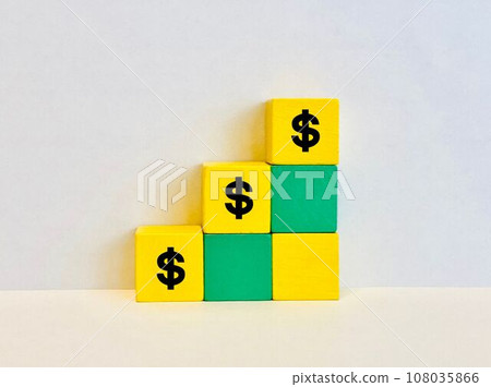 Dollar mark and building blocks stairs Dollar mark and building blocks stairs 108035866