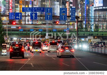 [Tokyo] Night view of Shinjuku Kabukicho and downtown area at night 108036402