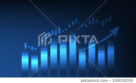 Financial business statistics with bar graph and candlestick chart show stock market price on dark blue background 108038200