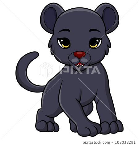 Cute black panther cartoon on white background 108038291