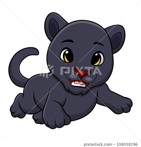Cute black panther cartoon on white background 108038296