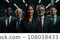 Portrait of successful group of business young people working together in office. Portrait of happy businessmen and businesswomen standing as a team of multiethnic group of people. AI generate 108038433