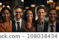Collage of portraits of ethnically diverse and mixed age group of focused business professionals. Happy Business worker in office with colleagues. Manager smiling together with colleagues. AI generate 108038434