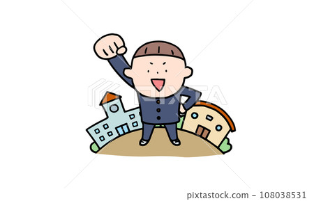 穿著制服的男孩在學校努力工作 108038531