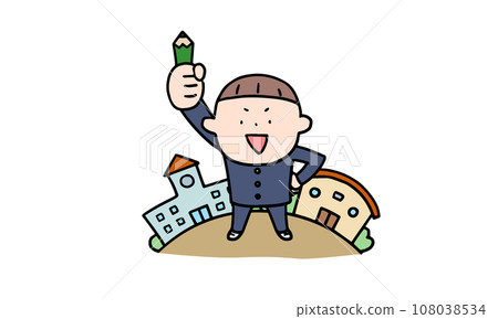 一個穿制服的男孩在學校努力學習 108038534