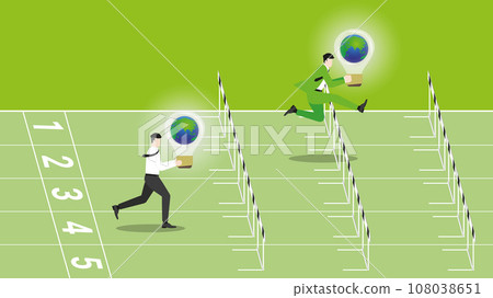 Business people hold the world light bulb run on a racetrack. good role model for employee. Business people hold the world light bulb run on a racetrack. good role model for employee. 108038651