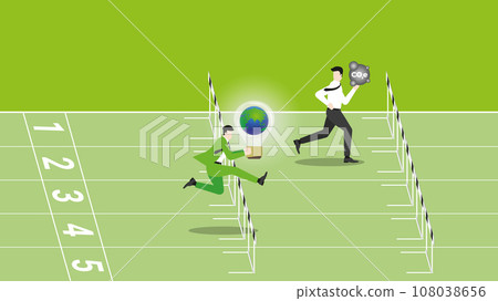 Business people hold the world light bulb run on a racetrack. good role model for employee. 108038656