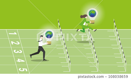 Business people hold the world light bulb run on a racetrack. good role model for employee. 108038659