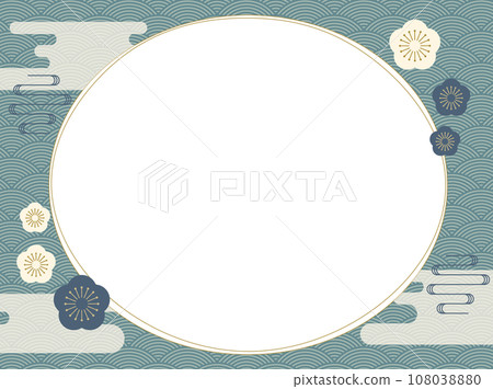 Japanese style Qinghai ripple pattern Vintage frame with plum blossoms and clouds Japanese style Qinghai ripple pattern Vintage frame with plum blossoms and clouds 108038880