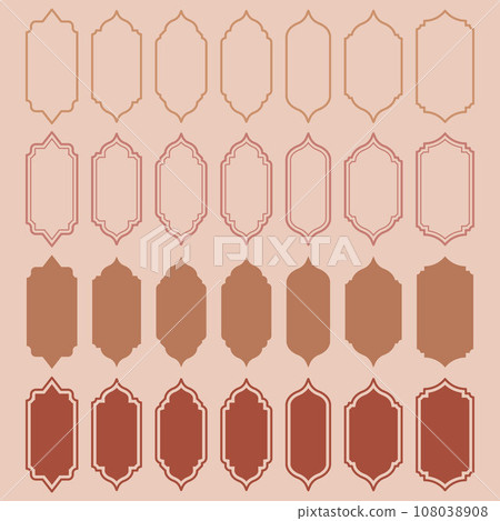Ramadan shapes of windows and doors design. Islamic arches with Turkish ornament. Muslim oriental templates for banner and decor. Vector symbols Ramadan shapes of windows and doors design. Islamic arches with Turkish ornament. Muslim oriental templates for banner and decor. Vector symbols 108038908