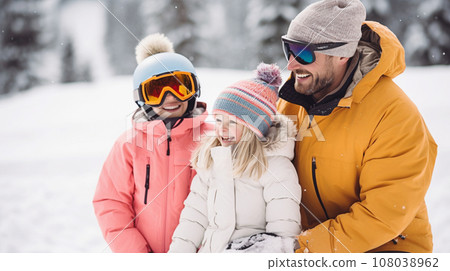 Family smiling in ski resort AI-generated image Family smiling in ski resort AI-generated image 108038962
