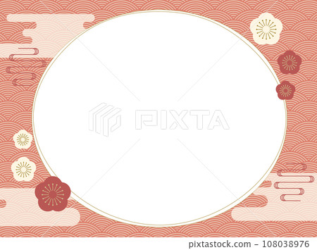 Japanese style Qinghai ripple pattern Red vintage frame with plum blossoms and clouds Japanese style Qinghai ripple pattern Red vintage frame with plum blossoms and clouds 108038976