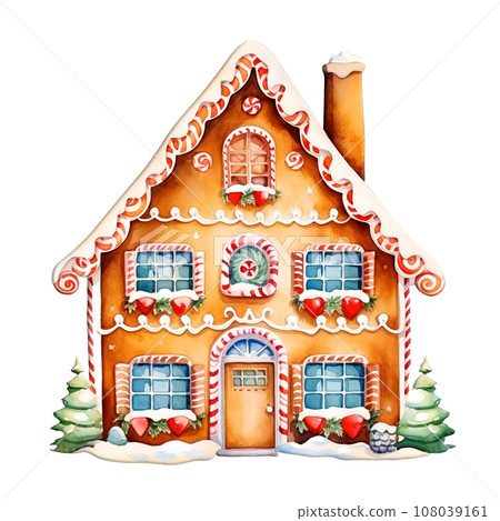Christmas Holiday Cookie, Gingerbread Christmas House Cookies isolated on Transparent Background 108039161