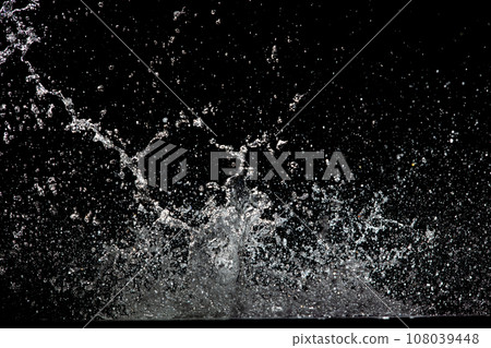 Blur Defocus Image of Water hit wall ground, explode into drop droplet. Amount Water attack impact and fluttering in air explosion. Stop motion freeze shot. Splash Water for texture elements 108039448