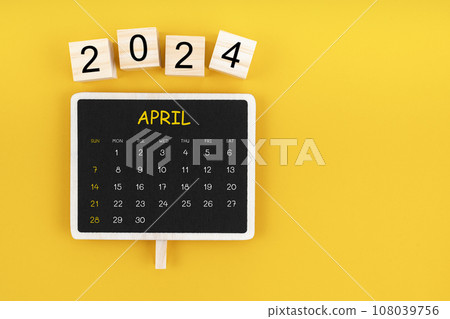 Calendar for April 2024 in black chalkboard with copy space 108039756